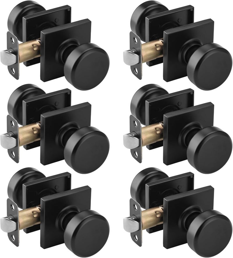 NCSEN 6 Pack Black Interior Door Knobs for Hall & Closet, Pismo Doorknob with Square Rosette, Heavy Duty Passage Door Handle - Image 1